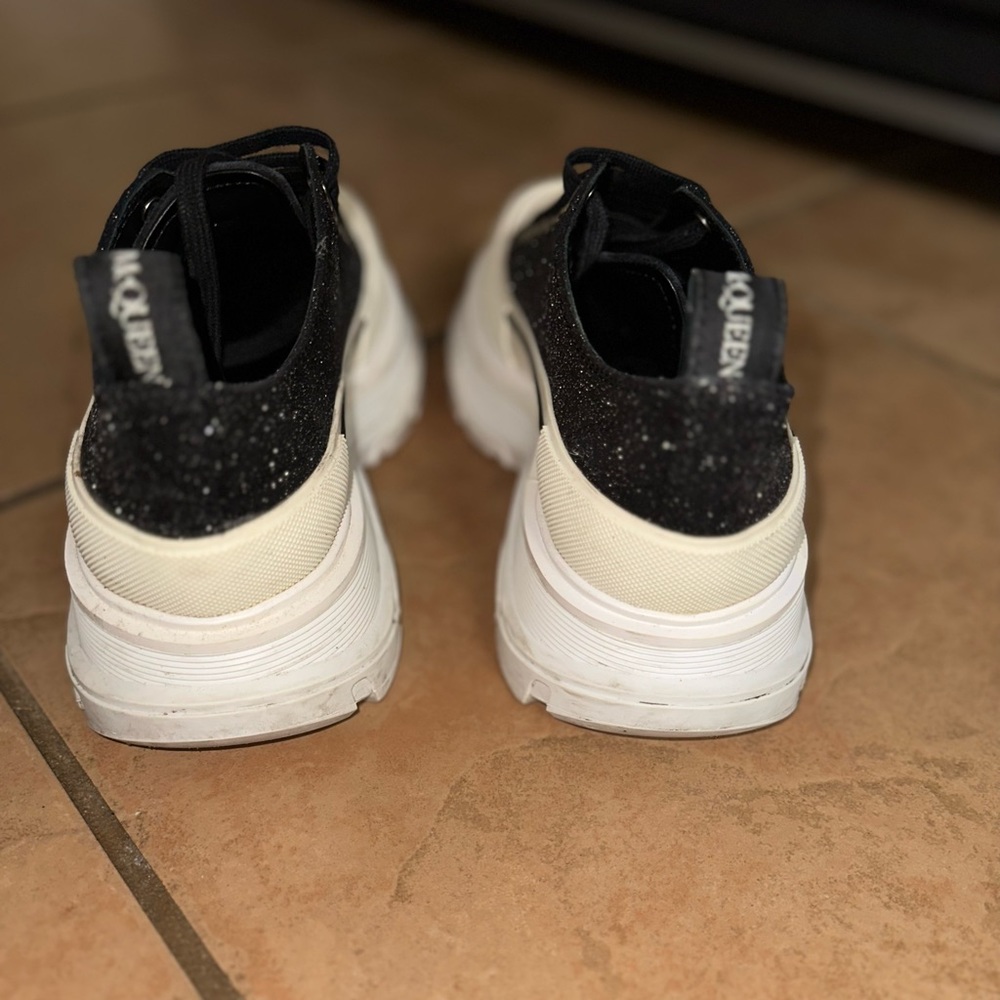 Alexander McQueen Black Glitter and Cream Sneakers - Picture 4 of 5